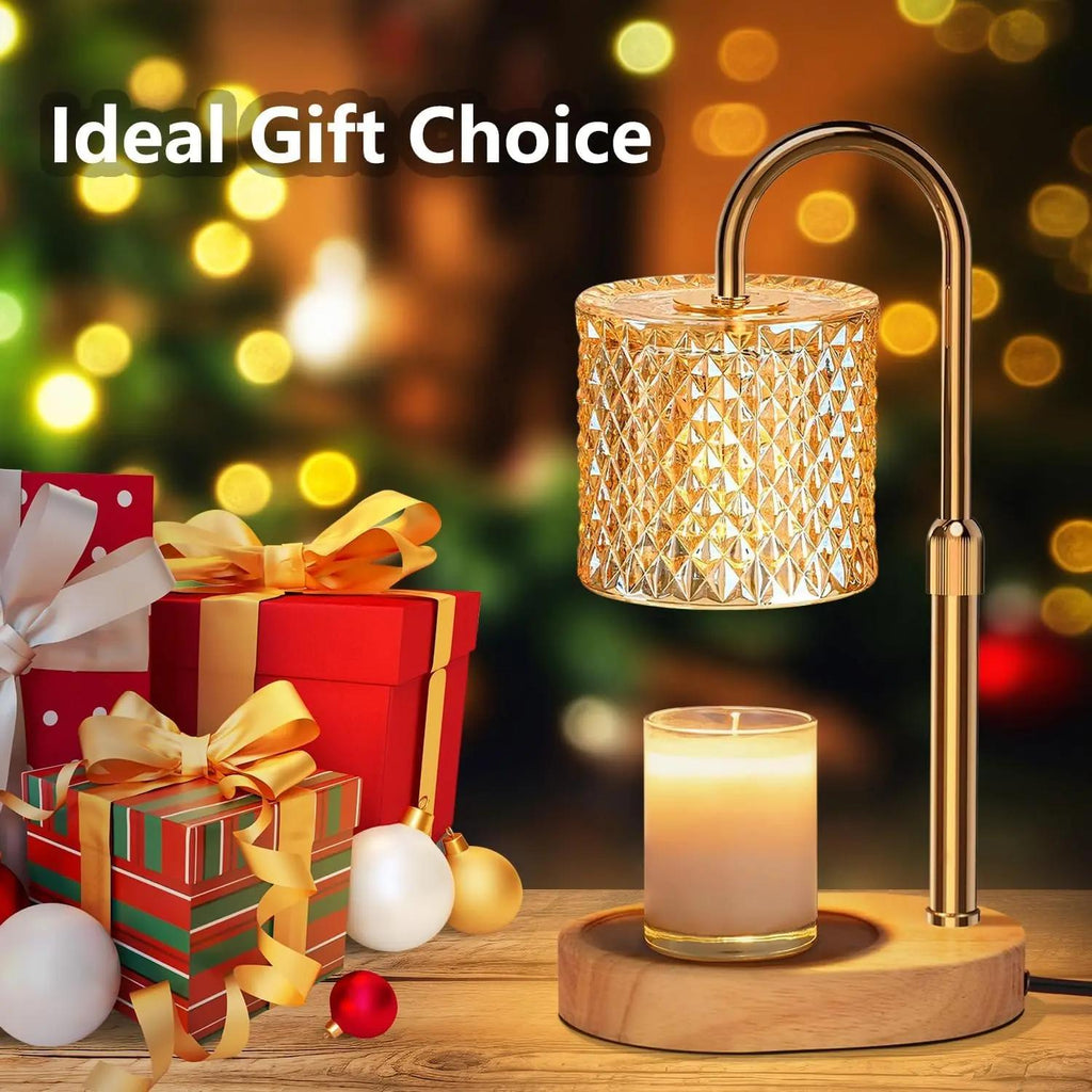 UK SELER Electric Candle Lamp Warmer with Timer Dimmer, Adjustable Height, Gold Wooden Base, Perfect Home Decor Gift
